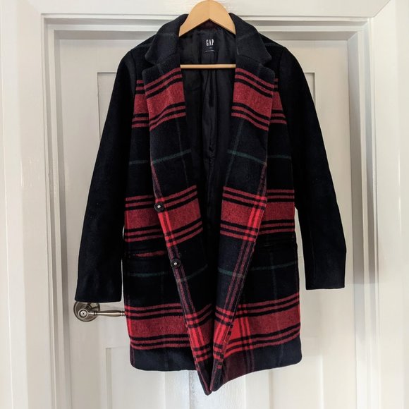 GAP Tartan Plaid Wool Trench Jacket Coat - Picture 2 of 4